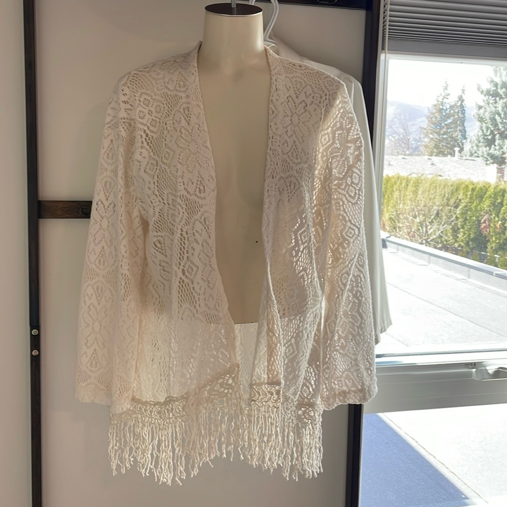 Ardene Crochet Long sleeve Boho Beach Cover-up with frills